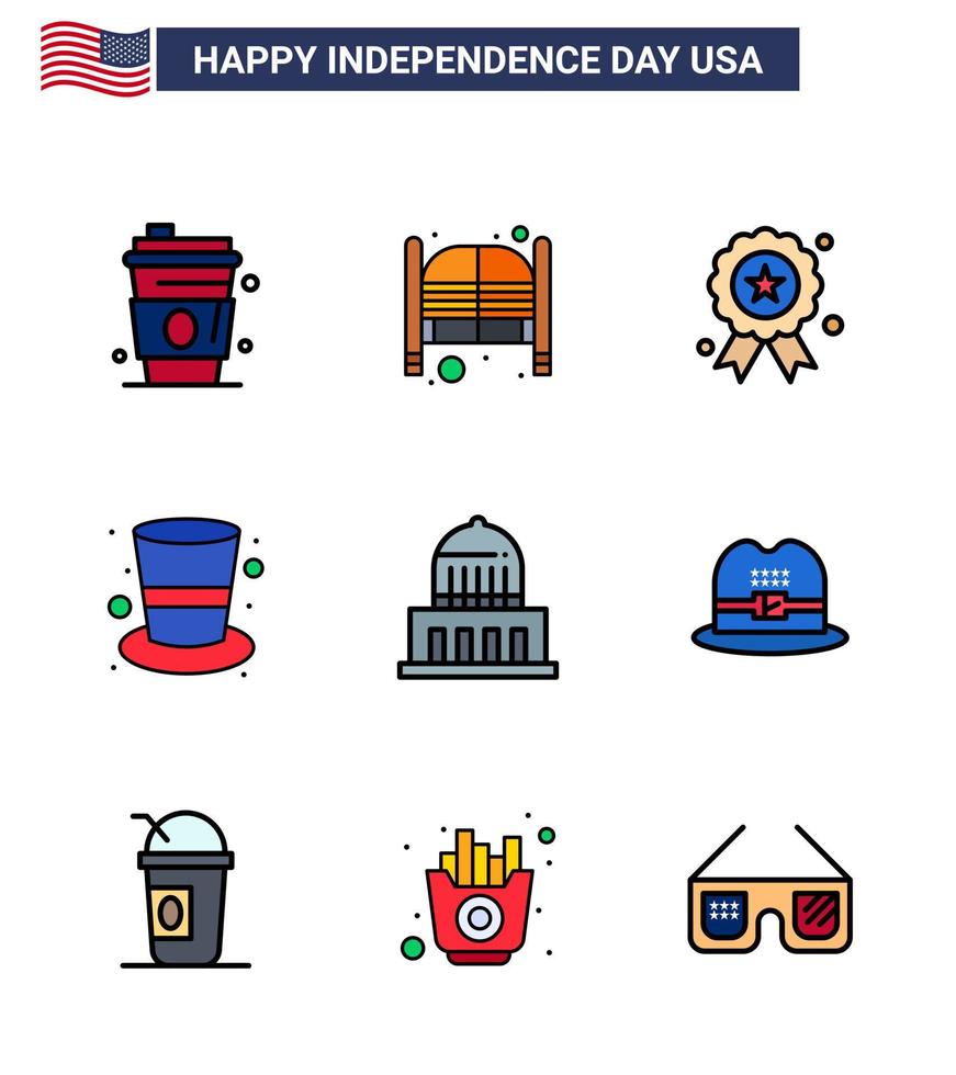 9 kreativ USA ikoner modern oberoende tecken och 4:e juli symboler av byggnad hatt ingång keps medalj redigerbar USA dag vektor design element