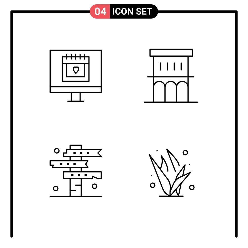 uppsättning av 4 modern ui ikoner symboler tecken för kalender cowboy valentine hus väg redigerbar vektor design element