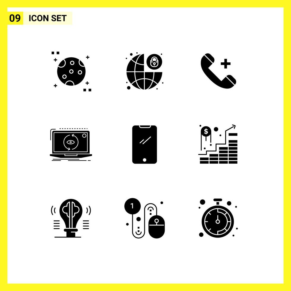 satz von 9 modernen ui-symbolen symbole zeichen für telefonsoftware ring neue app editierbare vektordesignelemente vektor