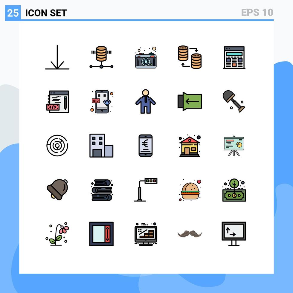 25 tematiska vektor fylld linje platt färger och redigerbar symboler av webbsida gränssnitt lins dela med sig kvm redigerbar vektor design element