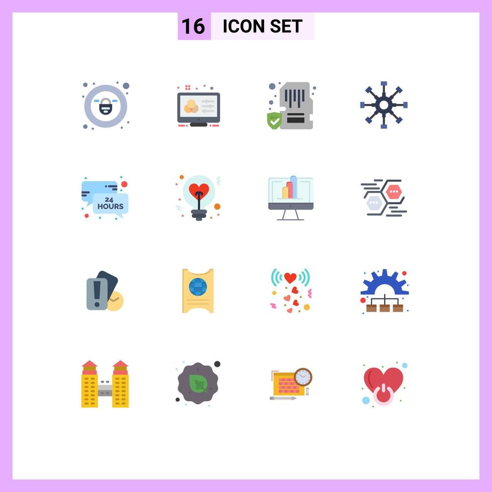 flaches Farbpaket mit 16 universellen Symbolen für Teamwork Collaboration Card Cogwheel Mobile editierbares Paket kreativer Vektordesign-Elemente vektor