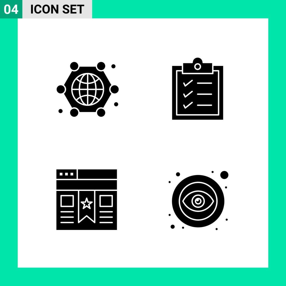 Packung mit 4 Symbolen im soliden Stil, Glyphensymbole für den Druck kreativer Zeichen, isoliert auf weißem Hintergrund 4 Symbolsatz, kreativer schwarzer Symbolvektorhintergrund vektor