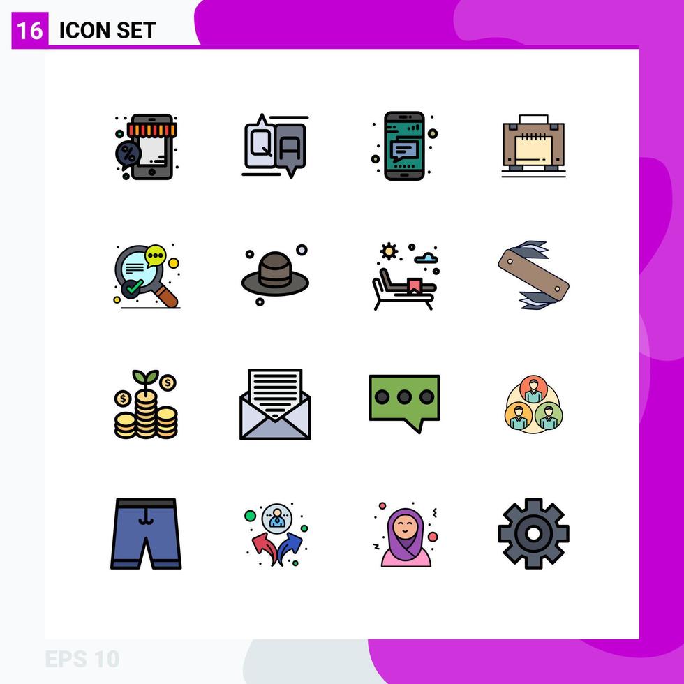 16 flache, farbgefüllte Linienkonzepte für mobile Websites und Apps suchen Koffer Message Bag Text editierbare kreative Vektordesign-Elemente vektor