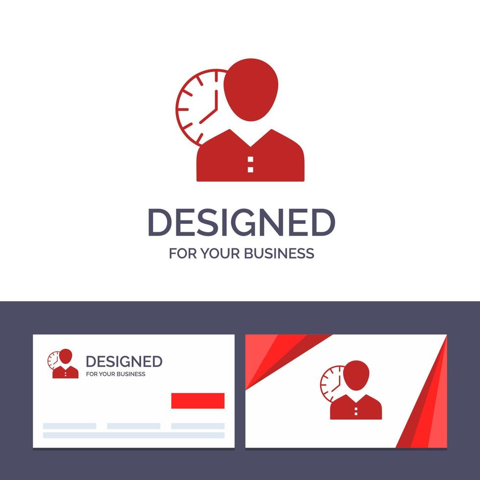 kreativ företag kort och logotyp mall klocka timmar man personlig schema tid tidpunkt användare vektor illustration