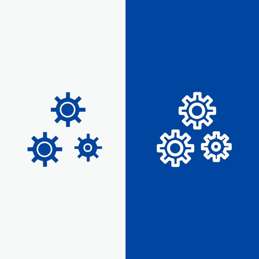 Konfiguration Zahnräder Präferenzen Serviceleitung und Glyphe solides Symbol blaues Banner Linie und Glyphe solides Symbol blaues Banner vektor