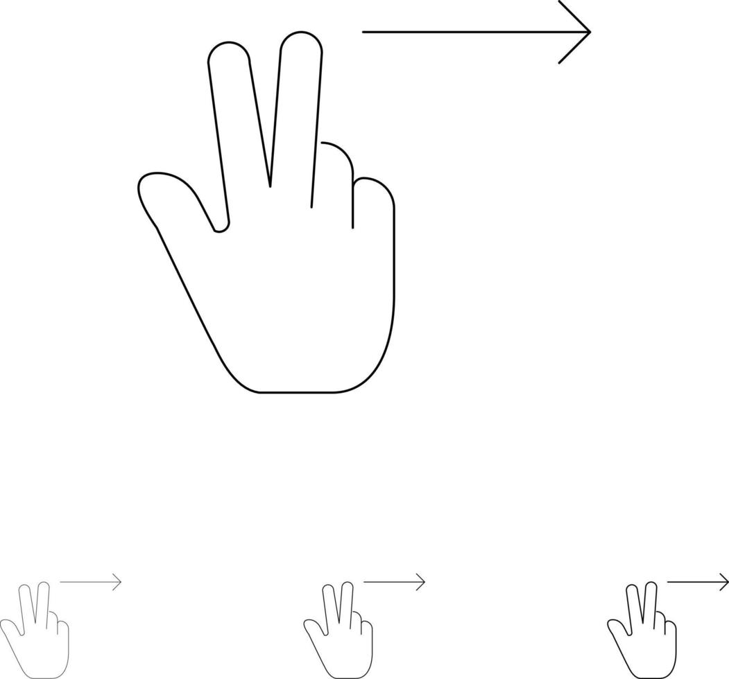 Finger gestikulieren nach rechts Fett und dünne schwarze Linie Symbolsatz vektor