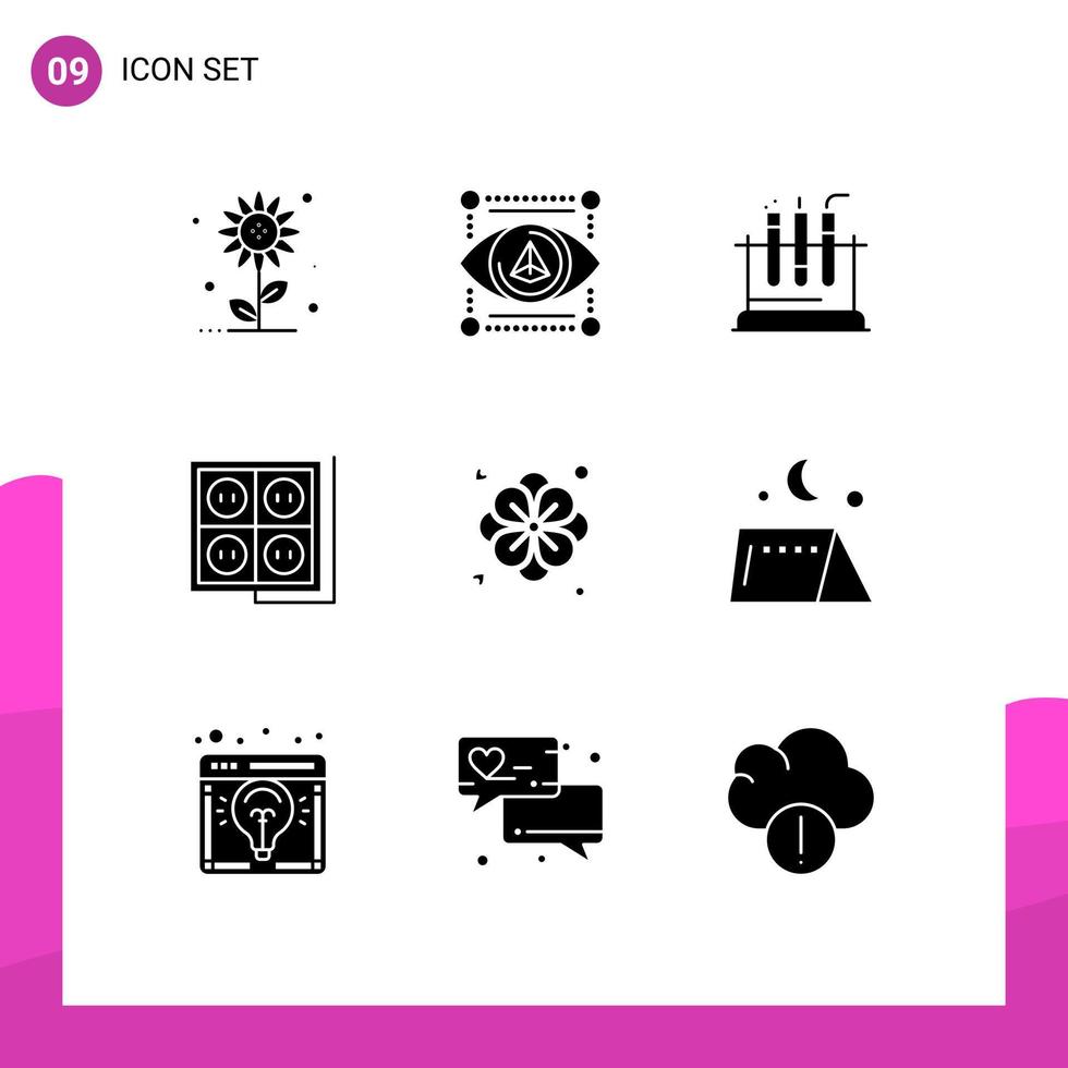 Gruppe von 9 soliden Glyphen Zeichen und Symbolen für Blumensockel Rohrstecker Gebäude editierbare Vektordesign-Elemente vektor