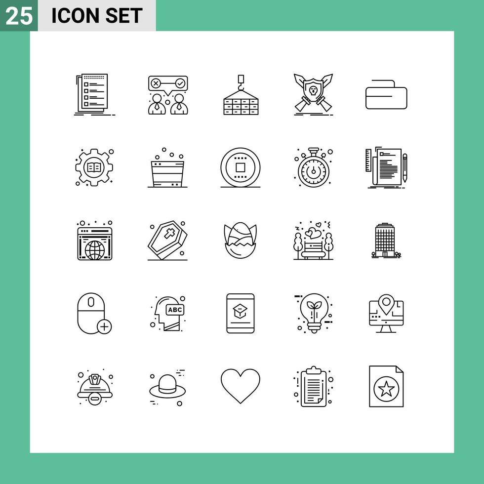 modern uppsättning av 25 rader pictograph av svärd spel team arbete emblem kran redigerbar vektor design element