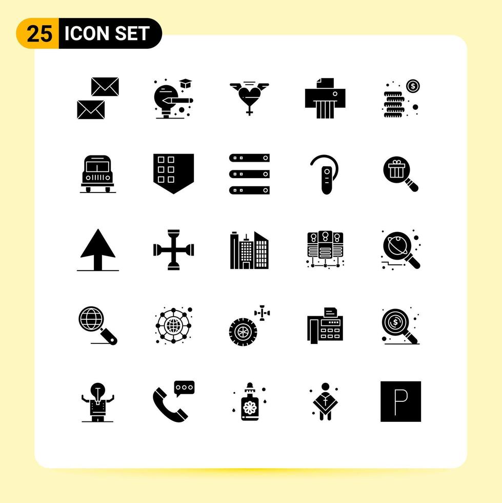 uppsättning av 25 modern ui ikoner symboler tecken för investering mynt hjärta kontanter papper redigerbar vektor design element