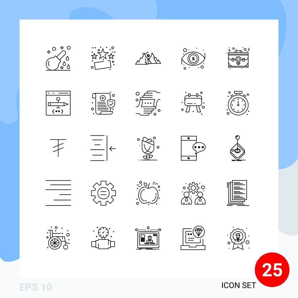 Stock Vector Icon Pack mit 25 Linienzeichen und Symbolen für die Ansicht Auge Verkauf Dollar Natur editierbare Vektordesign-Elemente