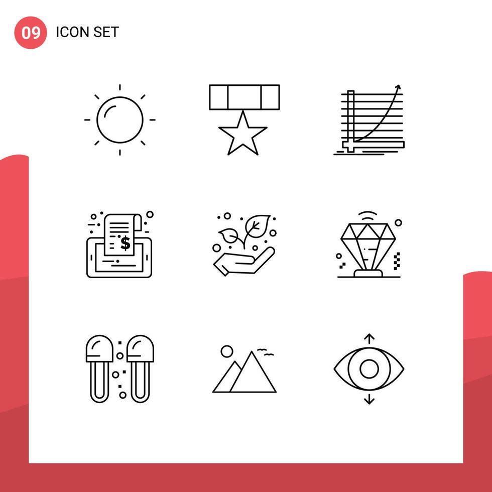 Stock Vector Icon Pack mit 9 Zeilen Zeichen und Symbolen für Eco Sale Chart Phone Label editierbare Vektordesign-Elemente