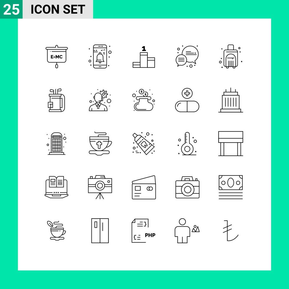 25 användare gränssnitt linje packa av modern tecken och symboler av resa väska sommar placera väska chatt redigerbar vektor design element