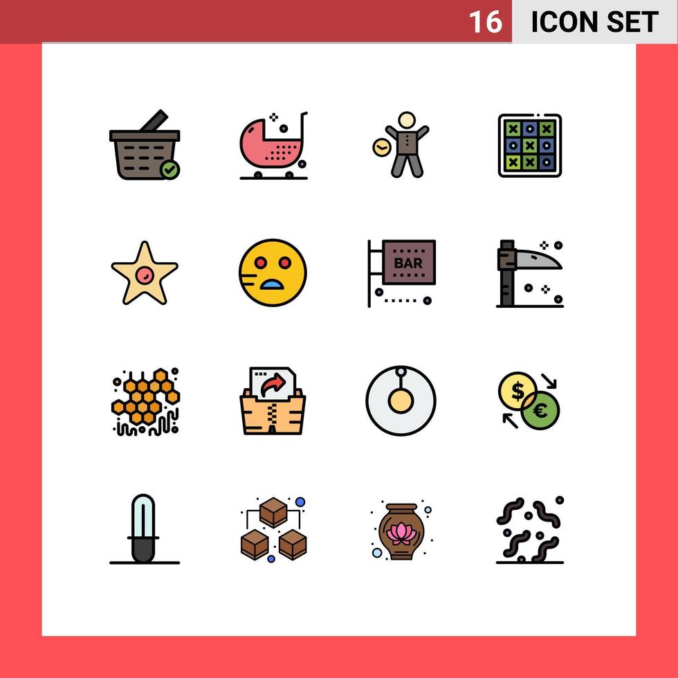 grupp av 16 platt Färg fylld rader tecken och symboler för spel tic övning tå man redigerbar kreativ vektor design element