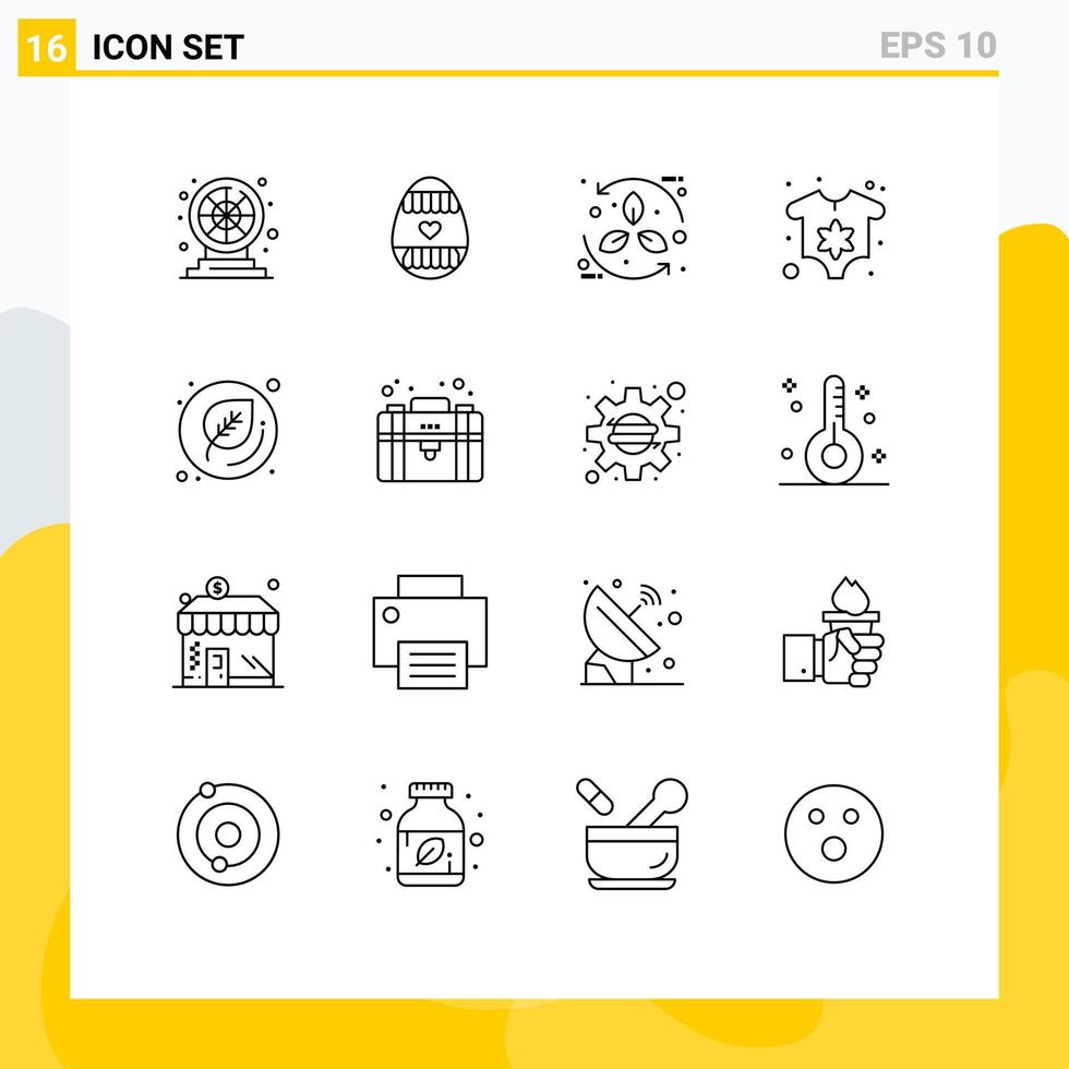 mobil gränssnitt översikt uppsättning av 16 piktogram av blad nyfödd bio kläder återvinna redigerbar vektor design element