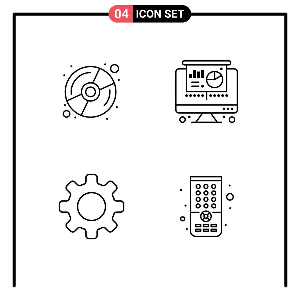 Bearbeitbares Vektorlinienpaket mit 4 einfachen, gefüllten Flachfarben der Festplatteneinstellung Computer grundlegende, fernbearbeitbare Vektordesignelemente vektor
