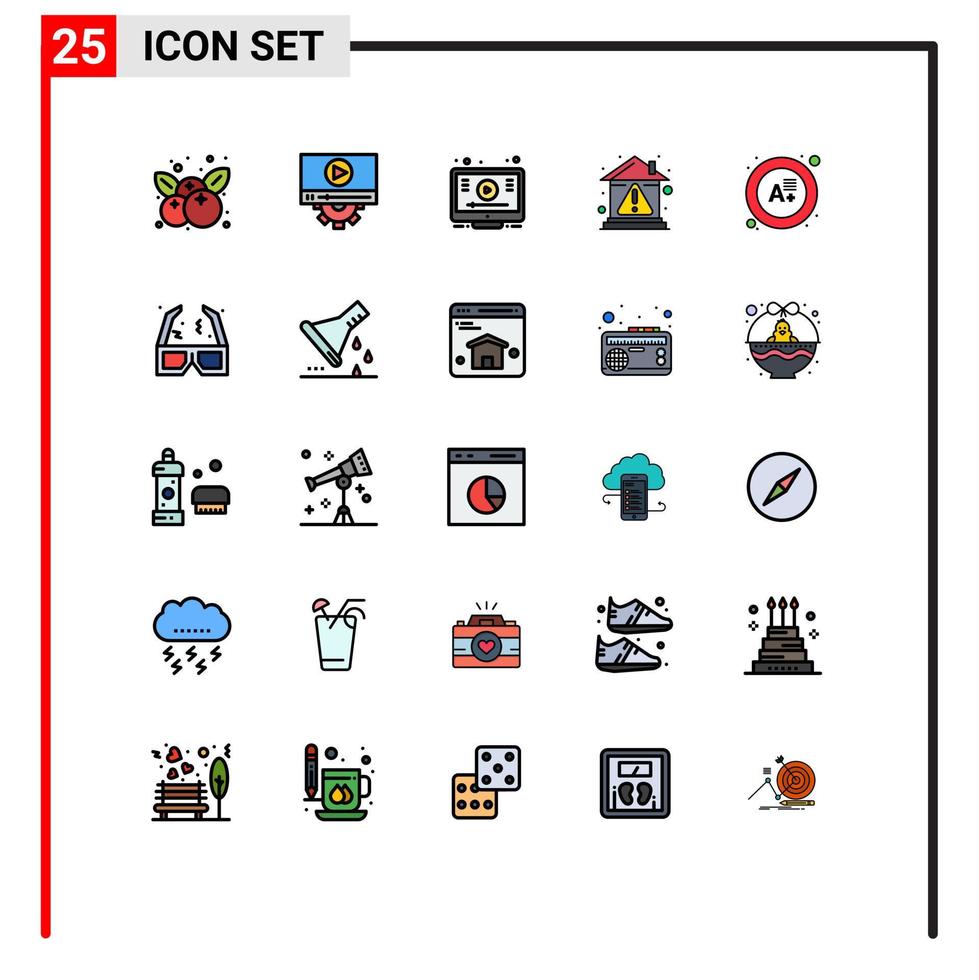 Stock Vector Icon Pack mit 25 Zeilenzeichen und Symbolen für die Prüfung Home Learn Error Alert editierbare Vektordesign-Elemente