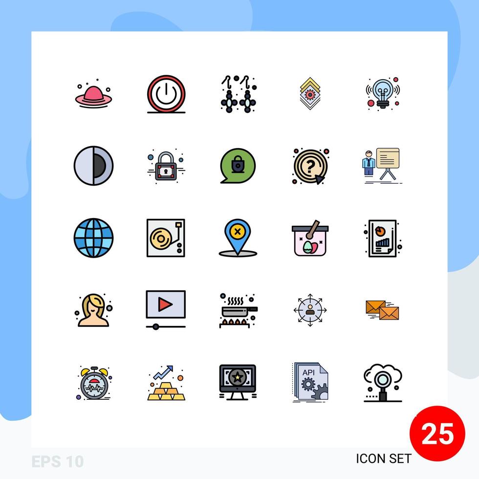gruppe von 25 modernen gefüllten linienflachfarben, die für ideenbündel ui gesetzt werden, das schmuck editierbare vektordesignelemente einstellt vektor