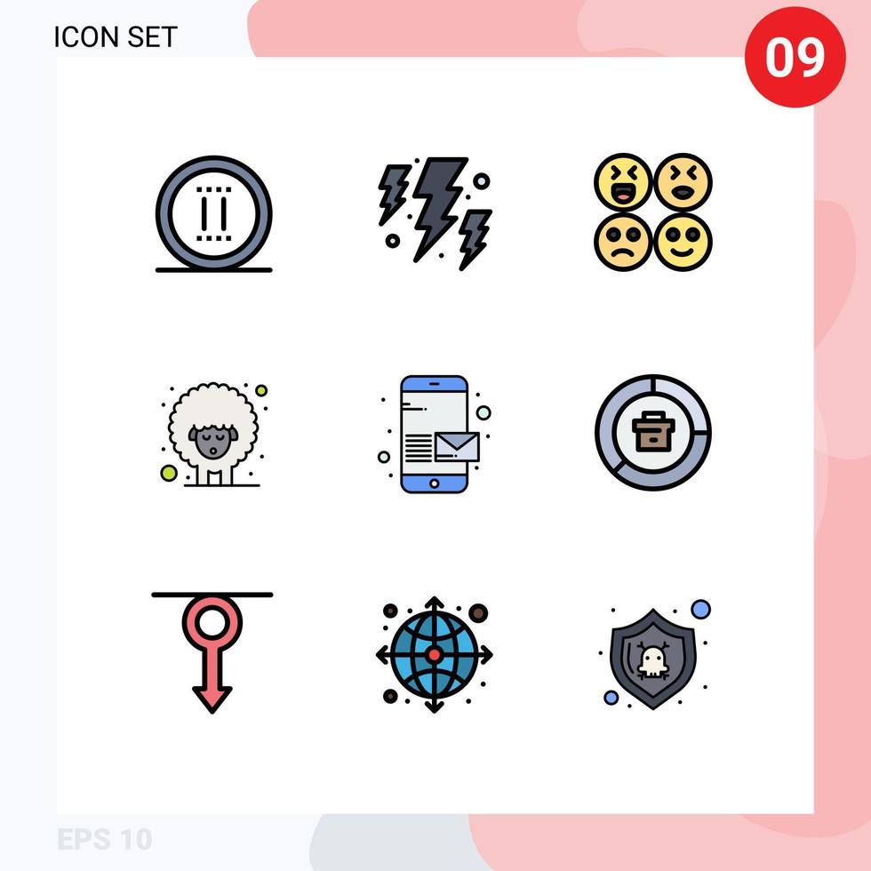 9 användare gränssnitt fylld linje platt Färg packa av modern tecken och symboler av telefon e-post emojis vår lamm redigerbar vektor design element