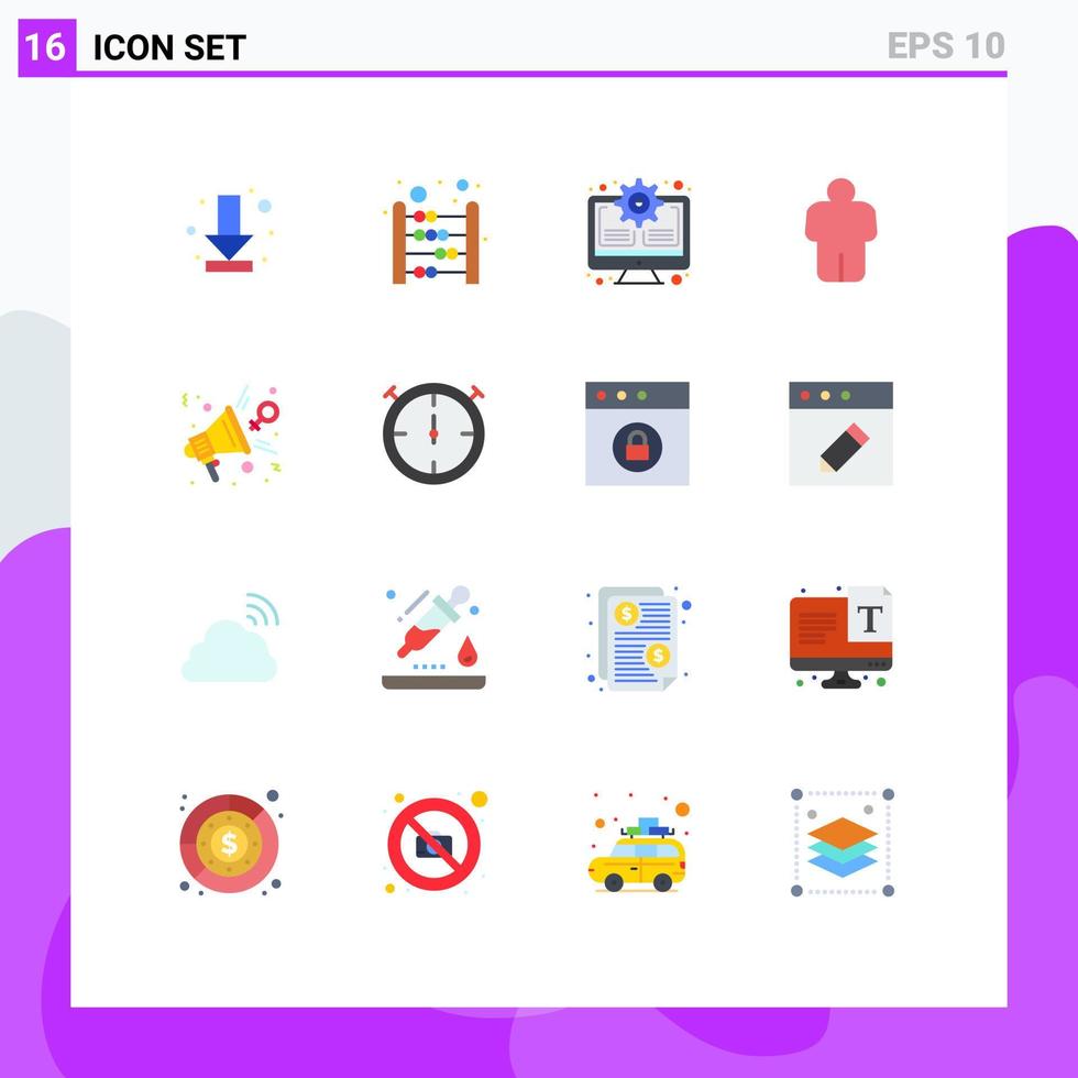 moderner Satz von 16 flachen Farben Piktogramm Meinungsfeedback-Gang Benutzer Mann editierbares Paket kreativer Vektordesign-Elemente vektor