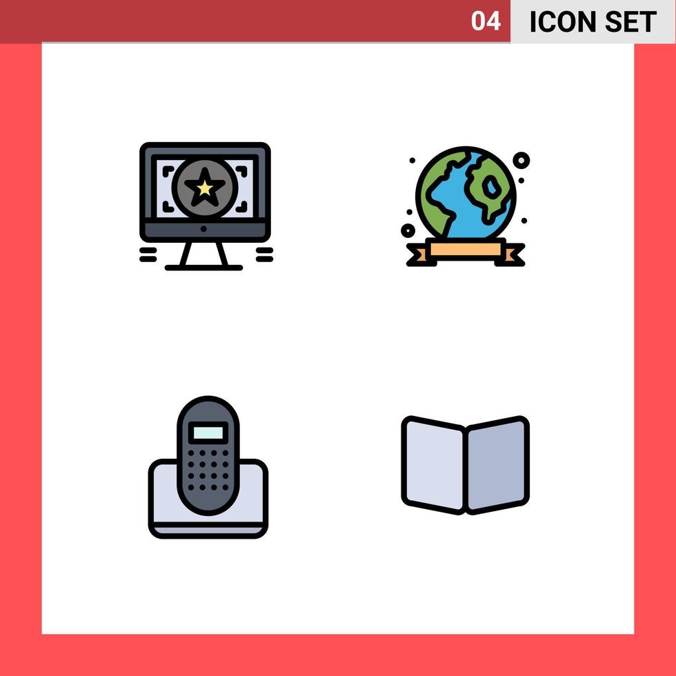 universell ikon symboler grupp av 4 modern fylld linje platt färger av Ansökan kommunikation övervaka ekologi enhet redigerbar vektor design element