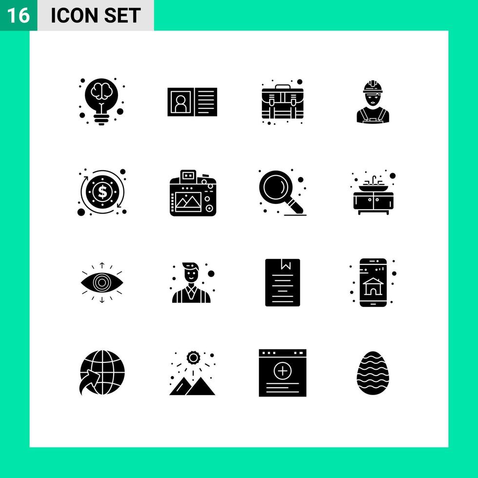 fast glyf packa av 16 universell symboler av avatar arbetstagare info betalning fall redigerbar vektor design element