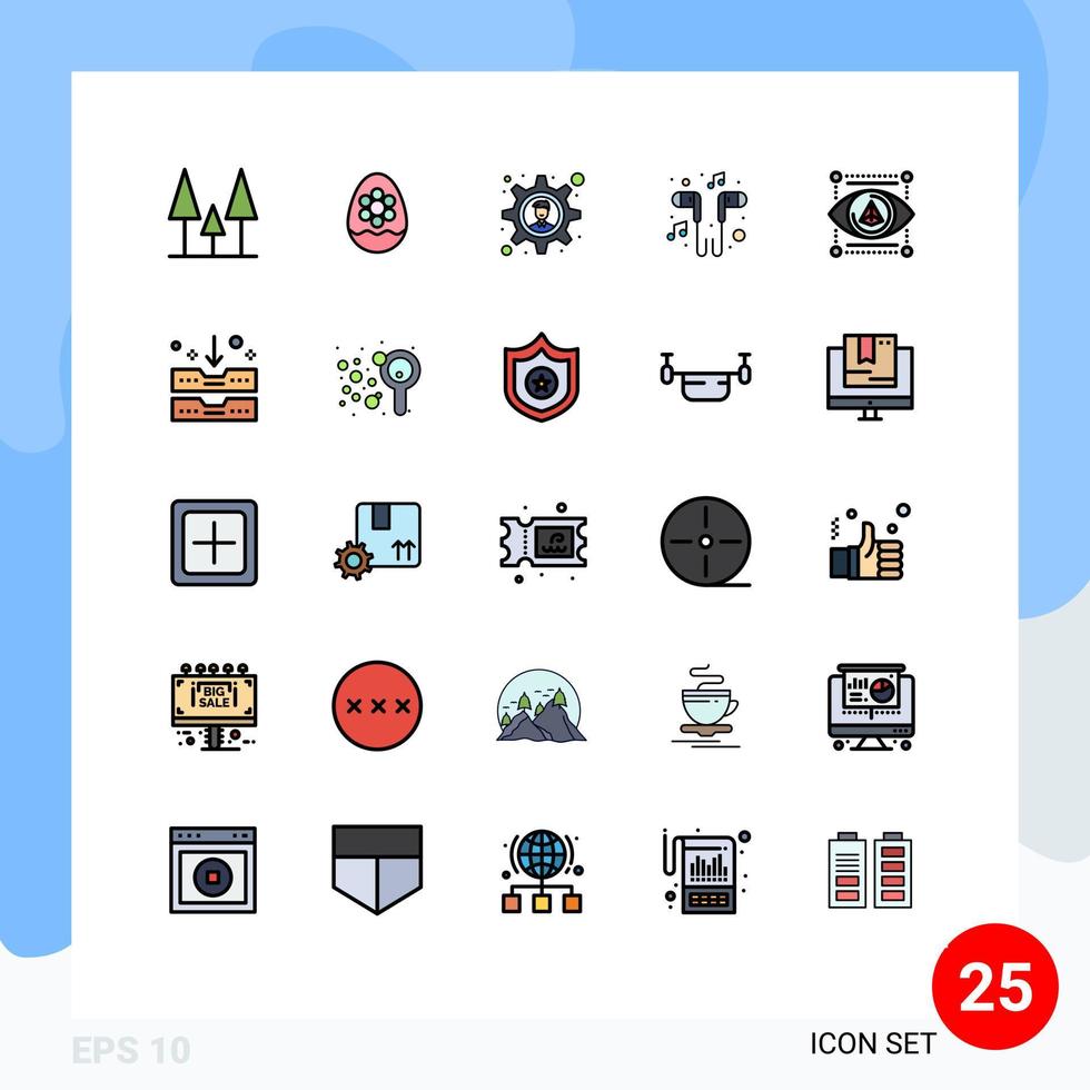 packa av 25 kreativ fylld linje platt färger av grej låt brainstorming smartphone headsetet redigerbar vektor design element