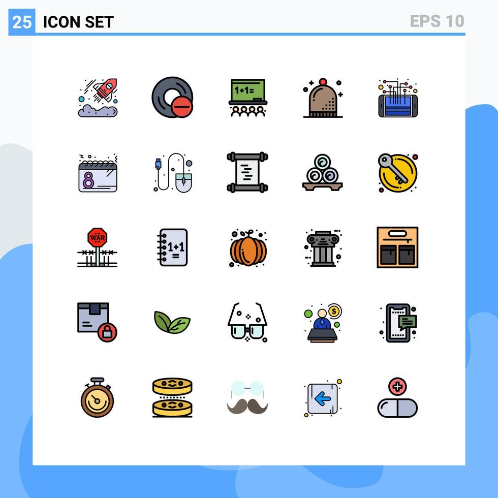 universelle Symbolsymbole Gruppe von 25 modernen gefüllten Linien flache Farben von Winterhut-Hardware-Event-Schule editierbare Vektordesign-Elemente vektor
