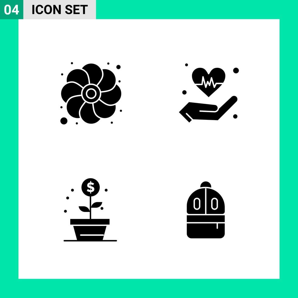 Packung mit 4 Symbolen im soliden Stil, Glyphensymbole für den Druck kreativer Zeichen, isoliert auf weißem Hintergrund 4 Symbolsatz, kreativer schwarzer Symbolvektorhintergrund vektor