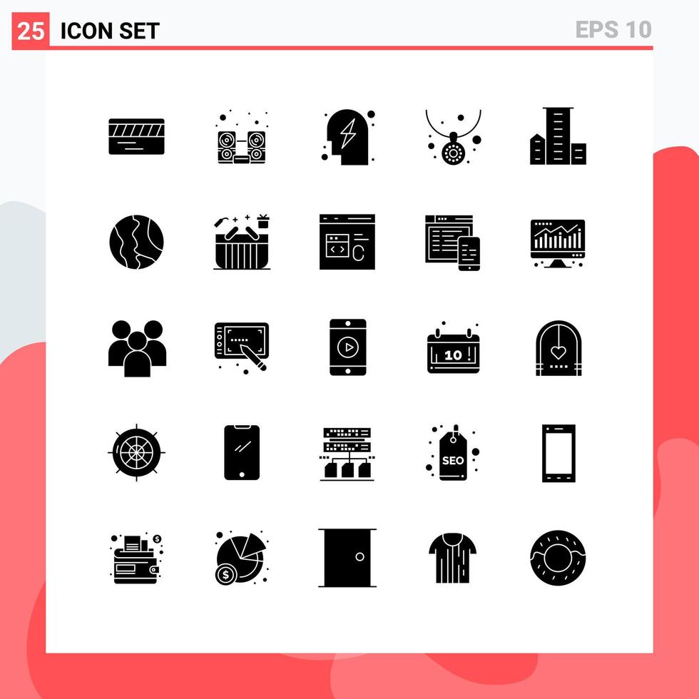 Gruppe von 25 modernen soliden Glyphen, die für Familienbezirksplanungs-Halsketten-Mode-editierbare Vektordesign-Elemente festgelegt wurden vektor