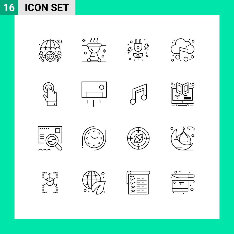 Satz von 16 kommerziellen Umrissen für Toch Music Grill Cloud Power editierbare Vektordesign-Elemente vektor