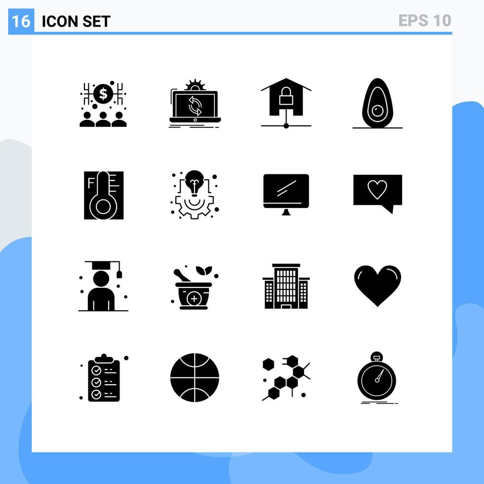 16 fast glyf begrepp för webbplatser mobil och appar moln mat synkronisera avokado låst redigerbar vektor design element