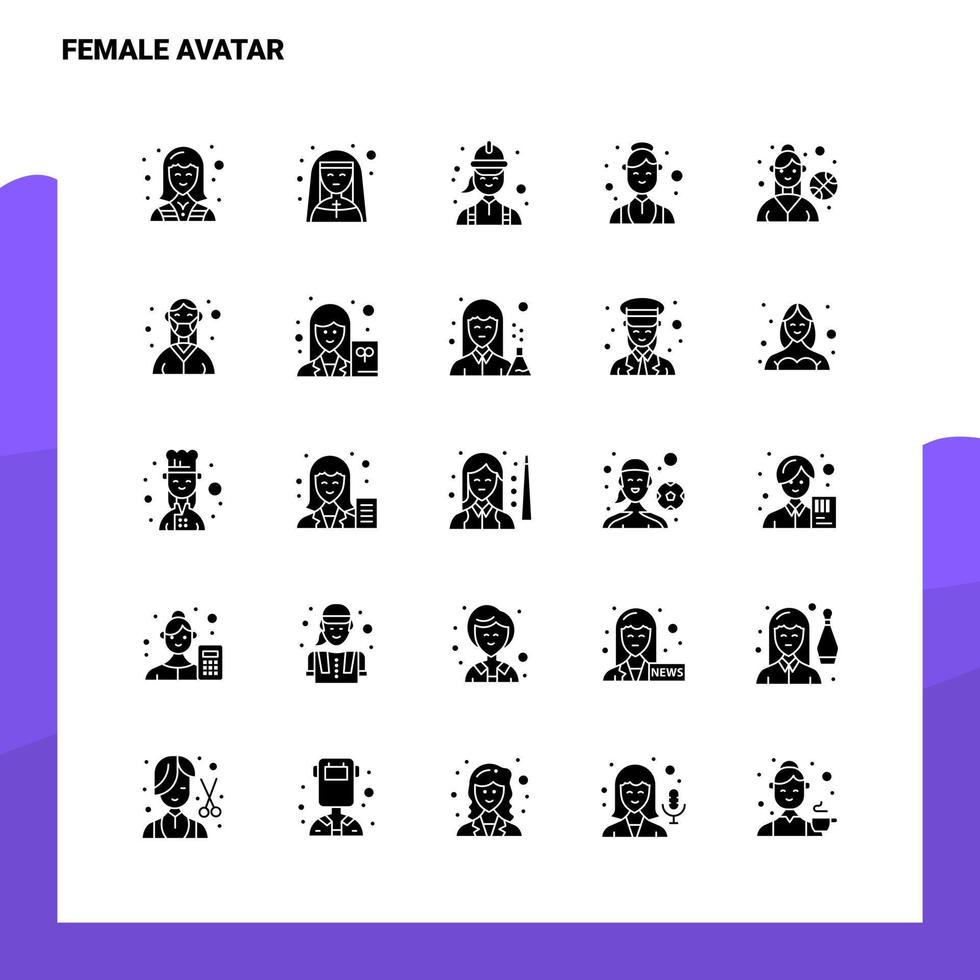 25 kvinna avatar ikon uppsättning fast glyf ikon vektor illustration mall för webb och mobil idéer för företag företag