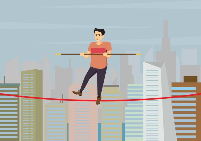 Tightrope walker över city buildings illustration vektor