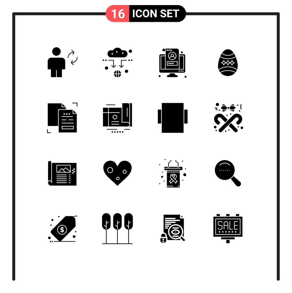 16 universelle solide Glyphen für Web- und mobile Anwendungen, Eierdekoration, WLAN-Vogelschutz, bearbeitbare Vektordesign-Elemente vektor