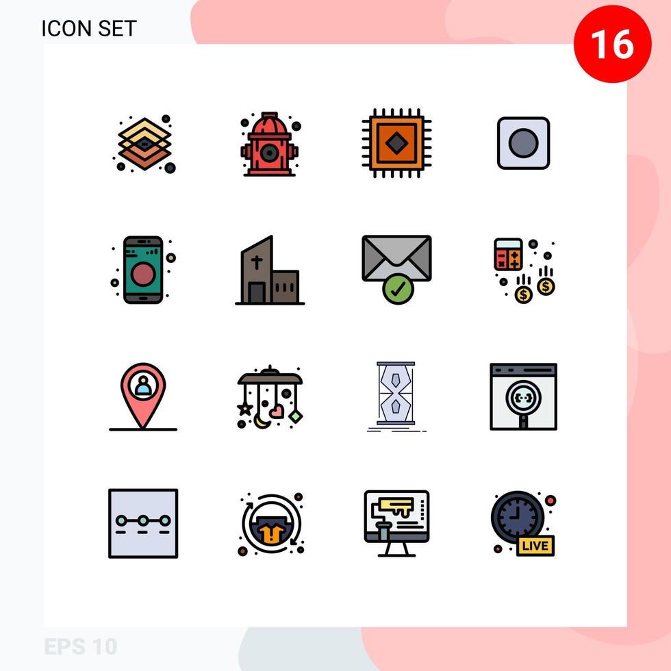 moderner Satz von 16 flachen, farbig gefüllten Linien Piktogramm von Gebäude teilen Teppichdaten maximieren bearbeitbare kreative Vektordesign-Elemente vektor