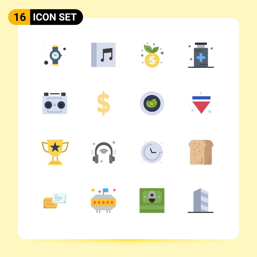 16 universell platt färger uppsättning för webb och mobil tillämpningar digital audio audio inspelning tillväxt medicin hälsa redigerbar packa av kreativ vektor design element