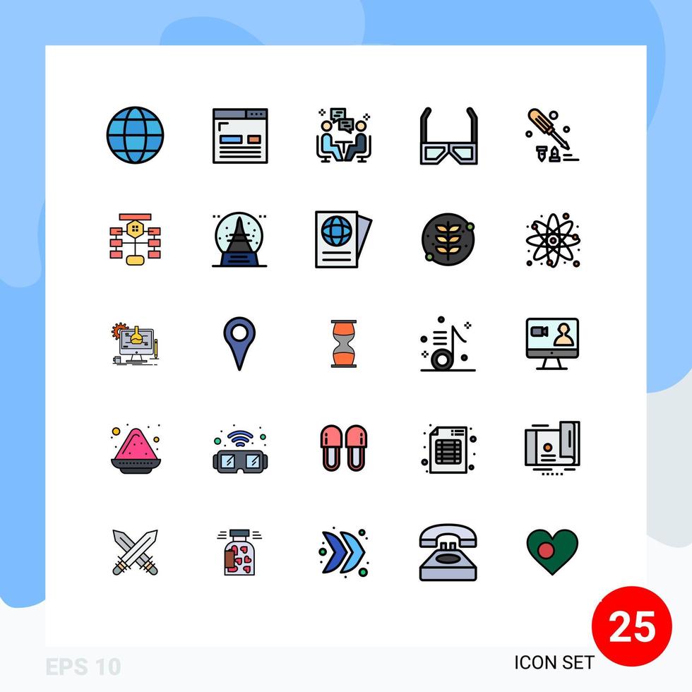 modern uppsättning av 25 fylld linje platt färger pictograph av TV glasögon sida underhållning kommunikation redigerbar vektor design element
