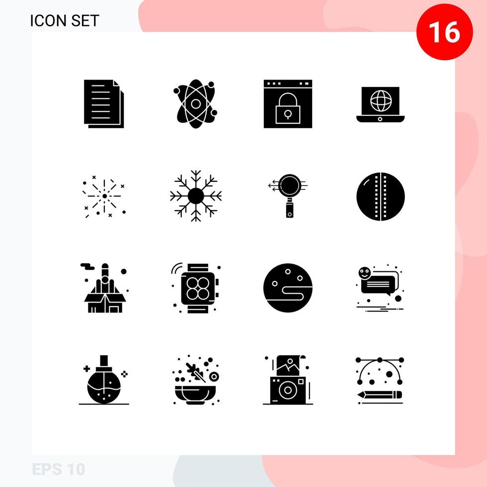 16 thematische Vektor-Solid-Glyphen und editierbare Symbole der Feuerkugel-Browser-Welt Passwort editierbare Vektordesign-Elemente vektor