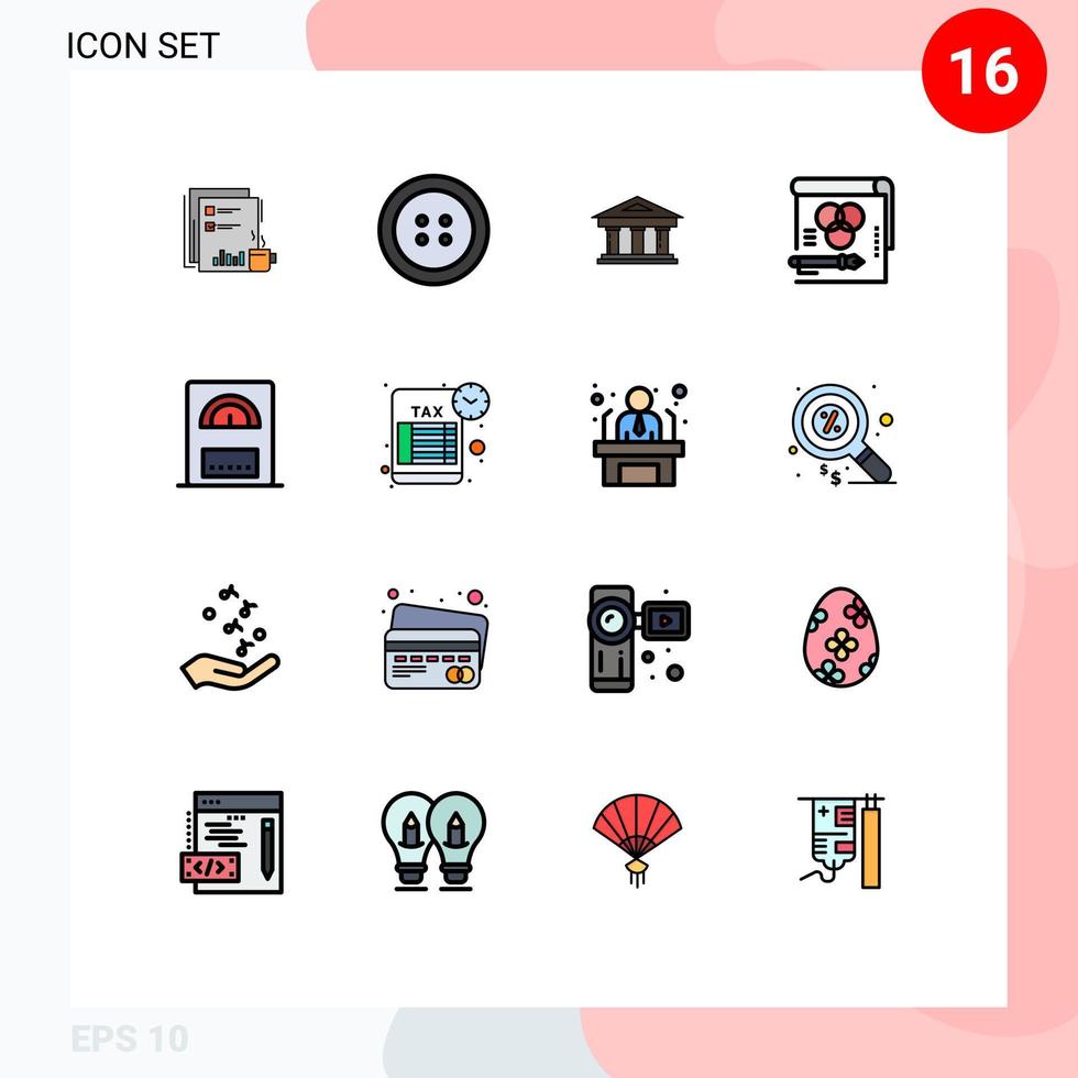 16 universelle, flache, farbgefüllte Linien für Web- und mobile Anwendungen, Stiftkarten, Kleidung, Farbe, Finanzen, editierbare, kreative Vektordesign-Elemente vektor