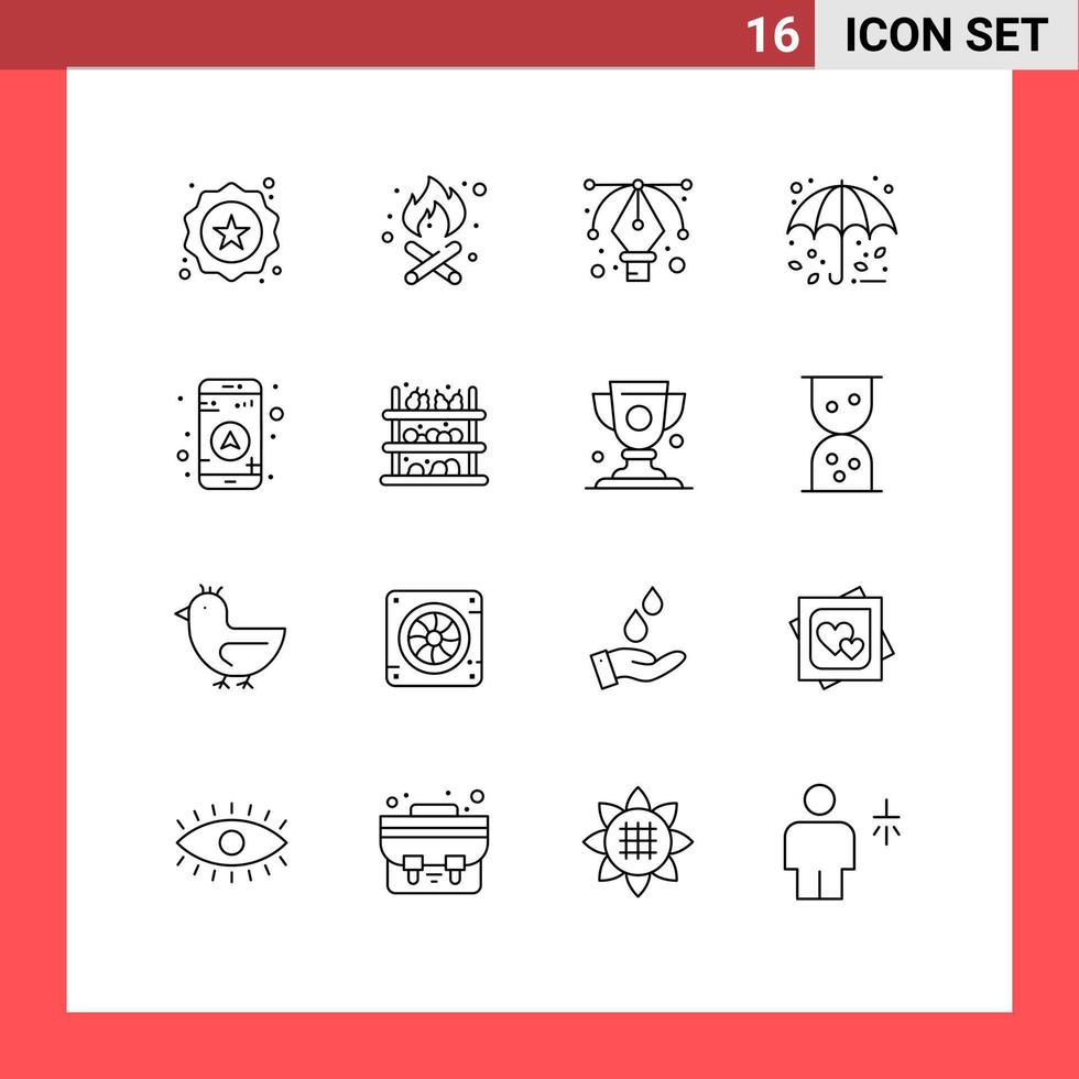 16 universell översikt tecken symboler av matvaror Karta grafisk gps regn redigerbar vektor design element