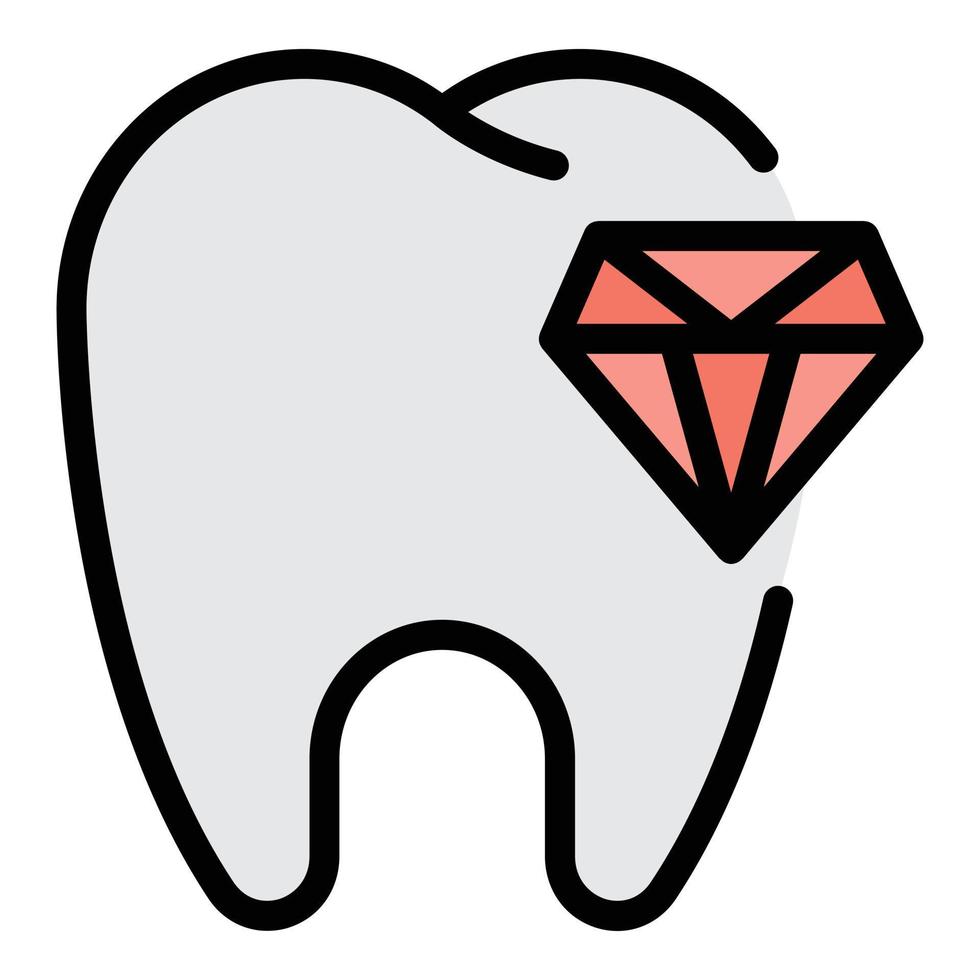 tand och diamant ikon Färg översikt vektor
