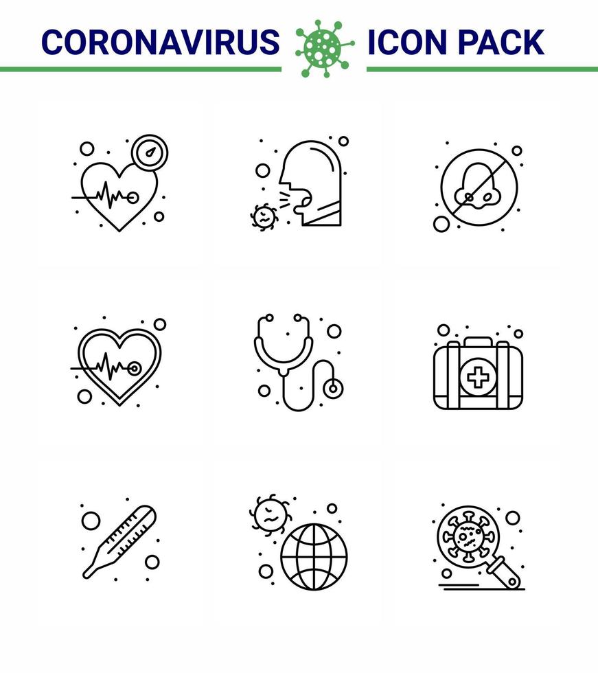 25 coronavirus nödsituation iconset blå design sådan som puls slå sjukdom undvika näsa viral coronavirus 2019 nov sjukdom vektor design element