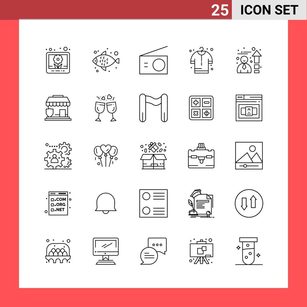 25 Icon Pack Line Style Umrisssymbole auf weißem Hintergrund einfache Zeichen für die allgemeine Gestaltung kreativer schwarzer Icon-Vektor-Hintergrund vektor