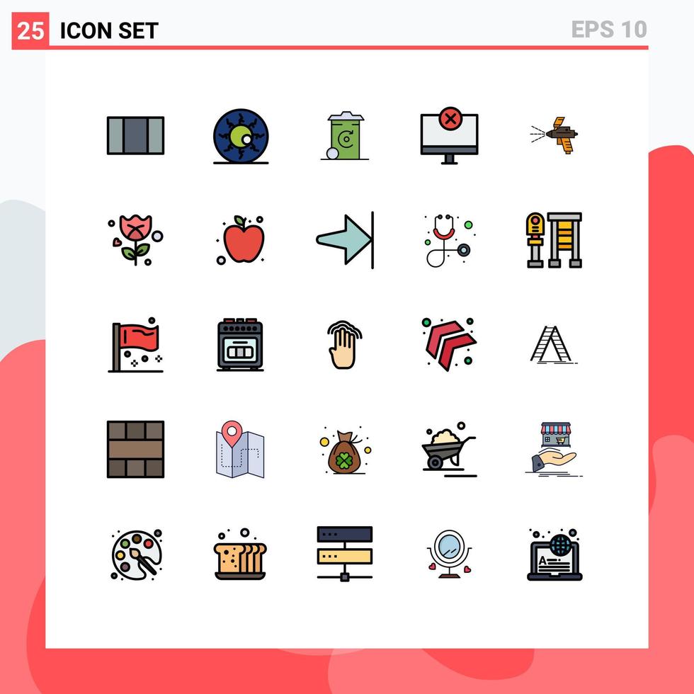 mobil gränssnitt fylld linje platt Färg uppsättning av 25 piktogram av måla övervaka återvinning hårdvara enheter redigerbar vektor design element
