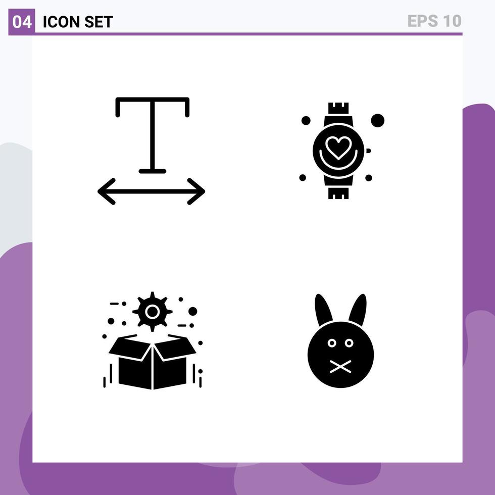 uppsättning av 4 modern ui ikoner symboler tecken för font paket hand låda bynny redigerbar vektor design element
