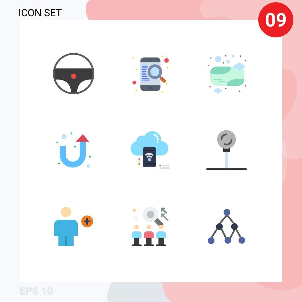 9 universelle flache Farben für Web- und mobile Anwendungen, Daten, mobile Badeseife, WLAN-Zeichen, editierbare Vektordesign-Elemente vektor
