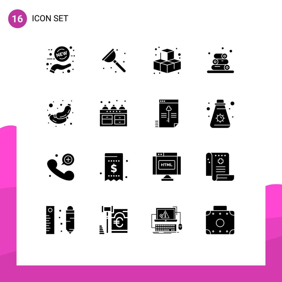mobile Schnittstelle solider Glyph-Satz von 16 Piktogrammen von Frühstücksfleischwürfeln Lebensmitteltüchern editierbare Vektordesign-Elemente vektor