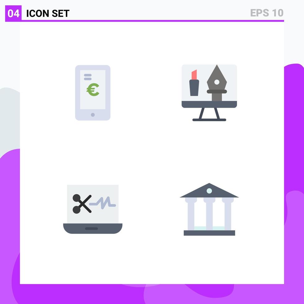 universelle Symbolsymbole Gruppe von 4 modernen flachen Symbolen der mobilen Audiobearbeitungssoftware Shopping Crop Bank editierbare Vektordesign-Elemente vektor