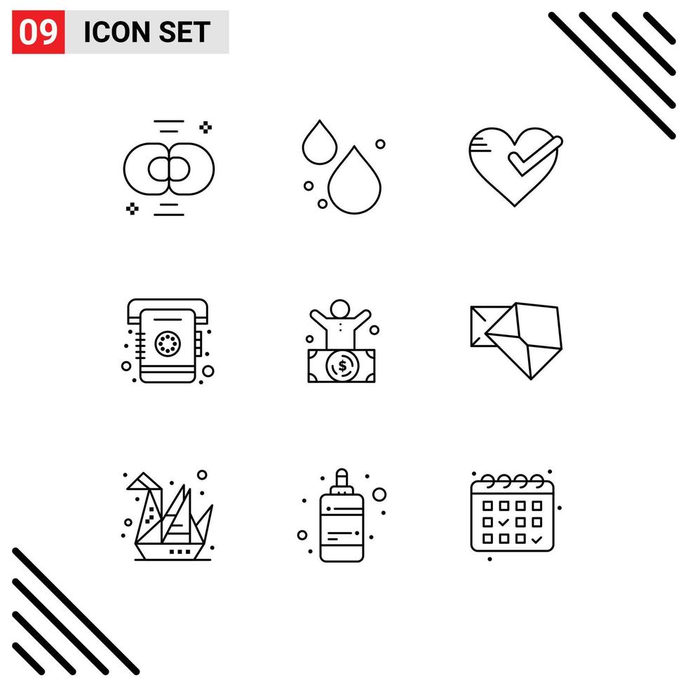 9 kreativ ikoner modern tecken och symboler av miljardär Kontakt hjärta bok bock redigerbar vektor design element