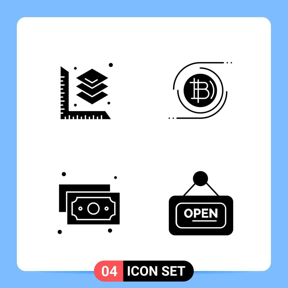 4 fast svart ikon packa glyf symboler för mobil appar isolerat på vit bakgrund 4 ikoner uppsättning kreativ svart ikon vektor bakgrund